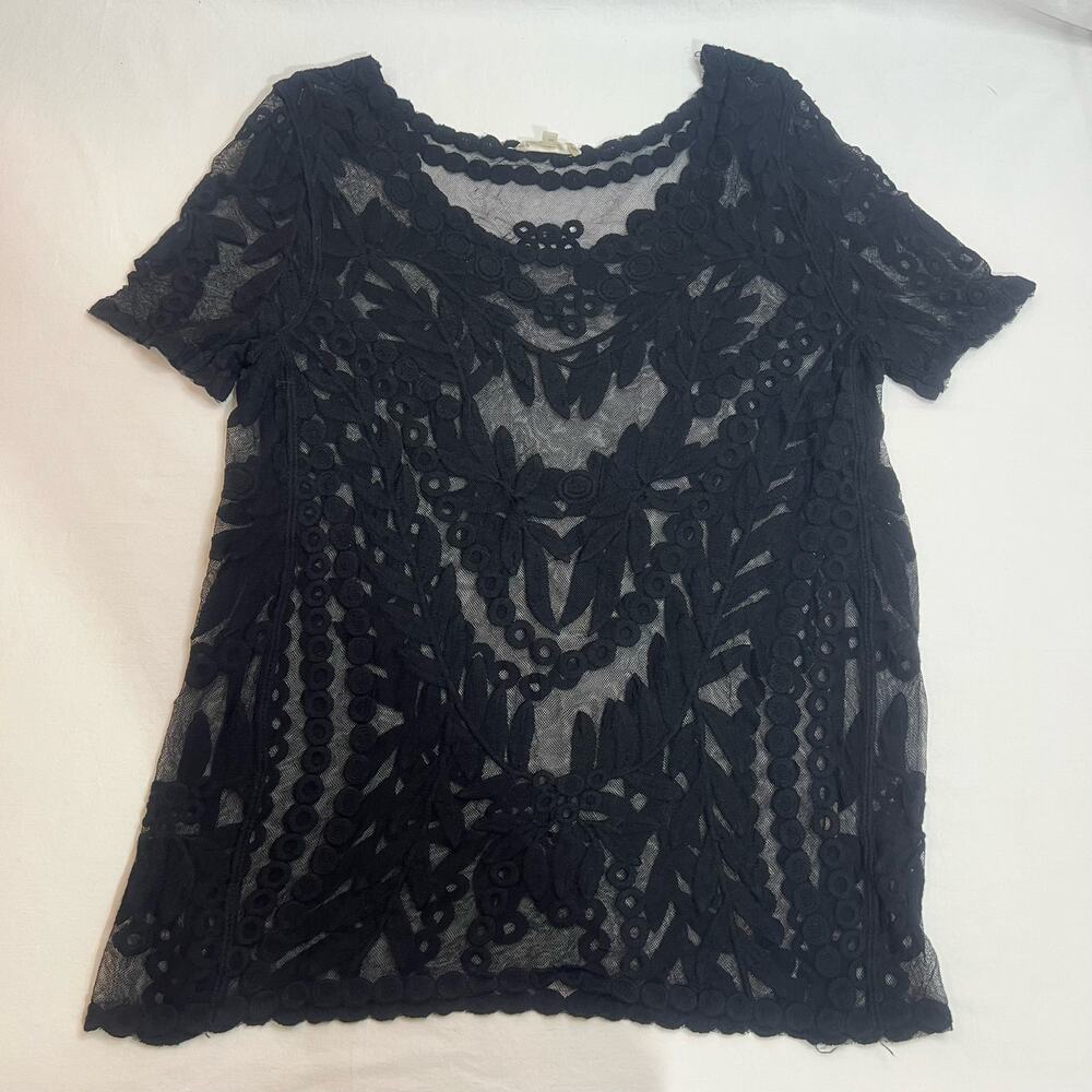 CAPRI Embroidered Mesh Lace Top Medium Blouse Witchy WhimsyGoth Wednesday Adams‎ - Picture 2 of 6